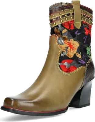 Produktbild von Laura Vita Damen Stiefelette Cowboy Western Boot Blumen floral Nieten Onao 01, Größe:39 EU, Farbe:Grün