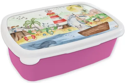 Produktbild von KitchenYeah® Lunchbox Brotzeit Brotdose 17x11 cm Strand - Tiere - Kinder - Leuchtturm - Jungen Kinder Brotzeitdose - Lunchpaket - Brotkasten  - Sandwich Box