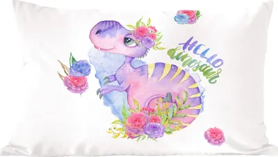 Produktbild von MuchoWow® Zierkissen Sofakissen Wohnzimmer Dekokissen 50x30 cm Dinosaurier - Kinderzimmer - Aquarell - Mädchen - Kinder - Rosa - Wohnzimmerdekoration - Polster mit Photo