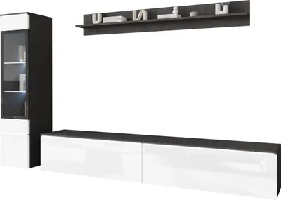 Produktbild von MIRJAN24 Wohnwand Vera I, Stilvoll Wohnzimmer-Set, TV-Schrank, Modern Mediawand (Farbe: Matera / Weiß Hochglanz, mit Beleuchtung)
