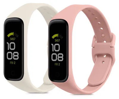 Produktbild von kwmobile 2x Uhrenarmband für Samsung Galaxy Fit 2 Armband - Fitnesstracker Band Set aus TPU Silikon - Ersatzarmband Smartwatch - Weiß Altrosa