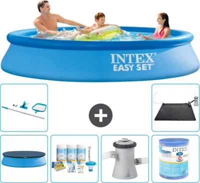 Produktbild von Intex runder aufblasbarer Easy Set-Pool – 305 x 61 cm – Blau – im Lieferumfang enthalten Abdeckung - Wartungspaket - Filterpumpe für Schwimmbad - Filter - Reinigungskit - Solarmatte