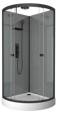 Immagine prodotto di Doccia completa Marwell doccia completa Grey Style Round 215x90x90cm - doccia prefabbricata con vetro temperato da 5 mm - con ripiano per utensili da doccia
