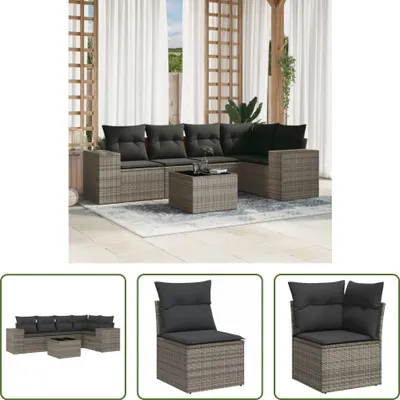 Image de The Living Store Ensemble de jardin canapé 6 pièces avec coussins Gris Poly Rattan