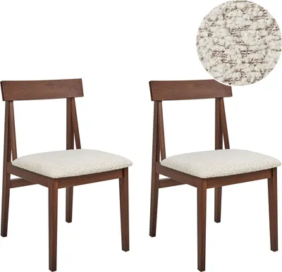 Produktbild von BELIANI Esszimmerstuhl 2er Set Dunkelbraun Holz mit Beiger Bouclé-Sitzfläche mit Lehne Ohne Armlehnen Retro Design Teddy-Optik Holzstuhl