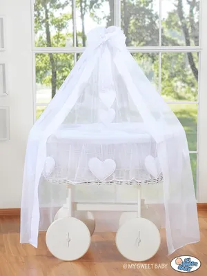 Produktbild von MY SWEET BABY Babybett aus Naturfaser in Weiß mit abnehmbarem Baldachin und PREMIUM Matratze