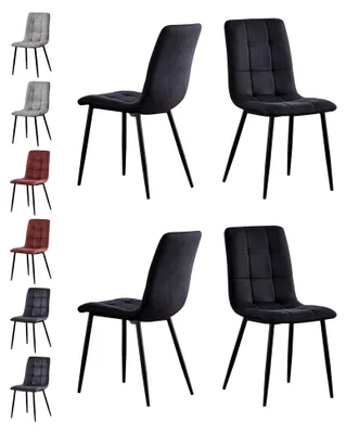 Produktbild von Esszimmerstuhl 4er Set aus Kunstveloursleder mit Metallbeinen