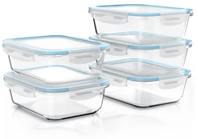 Produktbild von Arendo Frischhaltedosen Glas mit Deckel, Vorratsdosen 5er Set, Lebensmittelbehälter, Lunchbox, rechteckig 1050 ml, stapelbar, Ofen-, Gefrier- & spülmaschinengeeignet