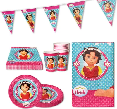 Produktbild von Heidi 42-tlg. Party Set – Geburtstag Deko mit Bechern Tellern Servietten Wimpel