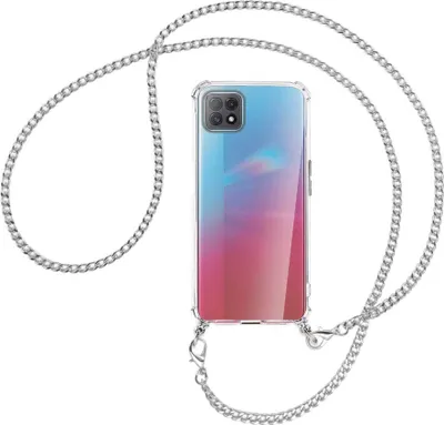 Produktbild von Handykette Backcover-Schutzhülle mit Band (Metall silberfarben) für Oppo A73 5G - silberfarbene Kette