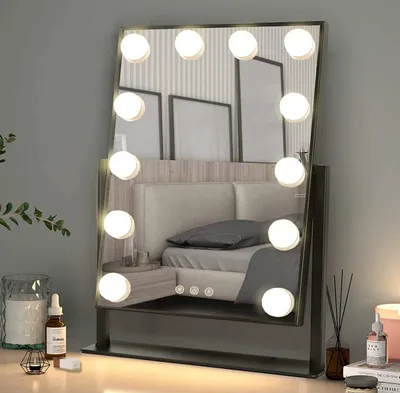 Produktbild von Schminkspiegel mit 12 LED Beleuchtung Hollywood Spiegel Stehspiegel für Badzimmer Schminktisch Schwarz