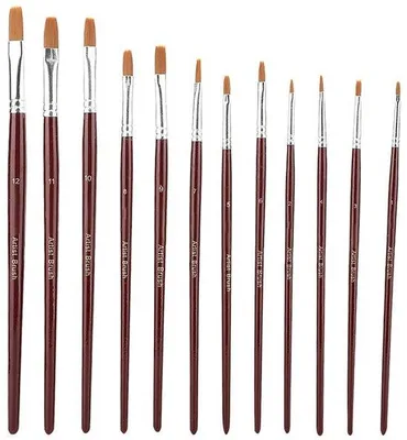 Immagine prodotto di Set di pennelli sintetici in nylon con manico in legno – ideali per acquerelli e colori acrilici – setole in nylon – 12 pezzi – lunghezza da 18 a 21,9 cm – setole resistenti all'acqua