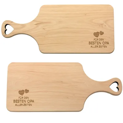 Produktbild von Holz-Frühstücksbrett mit Gravur und Handgriff