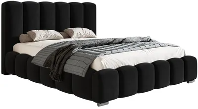 Produktbild von Polsterbett 180x200 Pearl mit Bettkasten - Doppelbett, Schlafzimmer, Metall Lattenrost - Samtstoff Schwarz