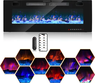 Obrázok produktu pre Jopassy elektrický krb nástenný krb elektrický krb s vykurovaním 12 farebných režimov LED efekt plameňa, 750/1500 W krbové kachle nástenné a vstavané krby montáž na stenu vykurovanie funkcia aplikácie diaľkové ovládanie dotykový displej, čierna