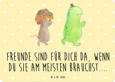 Produktbild von Mr. & Mrs. Panda Wandbild Schildkröte Maus DIN A5 - Gelb Pastell - Geschenk, Magnetschild, Schild, Beste Freundinnen, tafel, Freunde, Türschild, Blechschild