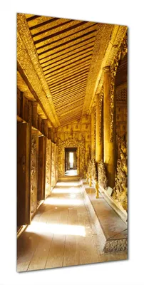 Produktbild von Wallario selbstklebende Duschrückwand 90 x 190 cm mit Motiv Buddhistischer Tempel aus Holz - Mandaley - Wandverkleidung mit Hochglanzlaminat in Glasoptik