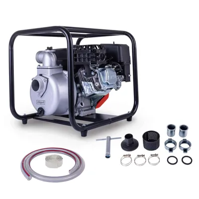 Produktbild von Scheppach PWP32 Benzin Wasserpumpe 32.000 L/h | 30m Föderhöhe | 7m Ansaughöhe | 5,3 PS Gartenpumpe Schmutzwasserpumpe Wasser Pumpe mit Schlauchpaket