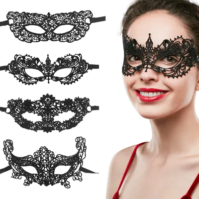Venezianische Spitzenmasken, 4 Stück, schwarz, für Karneval & Halloween