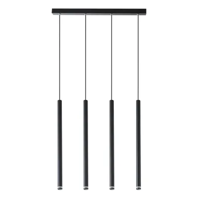 A product shot of a black, multi-light pendant lamp against a white background.