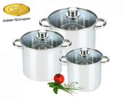 Image de Set de casseroles en inox Camp4 avec couvercle en verre - 6 pièces