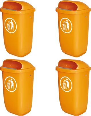 Produktbild von 4 Abfallbehälter / Papierkorb für den Außenbereich, 50 Liter, DIN 30713, orange