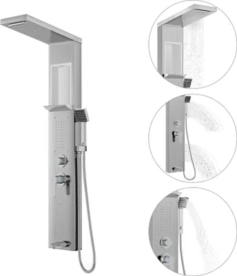 Obrázek produktu pro LARS360 Sprchový set z nerezové oceli ve stříbrné barvě Sprchový sloup s dešťovou sprchou a sprchovým panelem Sprchová armatura do koupelny Včetně ruční sprchy a masážních trysek