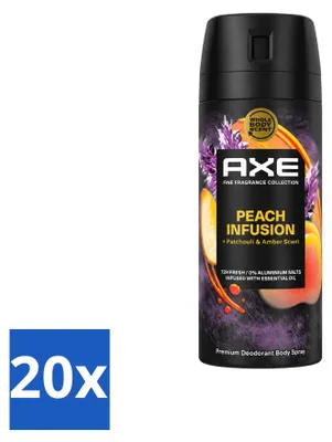 Productafbeelding van 20 x Axe Fine Fragrance Collection Peach Infusion bodyspray - 150 ml - Voordeelverpakking - 20 stuks