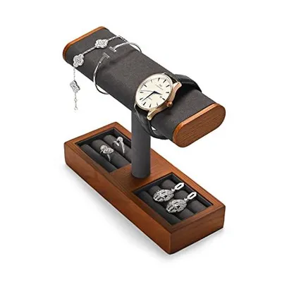 Image de Support multifonctionnel en bois pour montres, présentoir en forme de T pour montres et bracelets, idéal pour comptoirs et vitrines