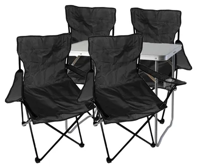 5-tlg. Schwarz Campingmöbel Set, Tisch mit Tragegriff und Stühle mit Tasche