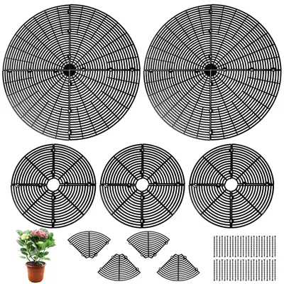 Immagine prodotto di Elzusha - Set di 5 griglie protettive per vasi da fiori - Griglie in ABS, colore nero