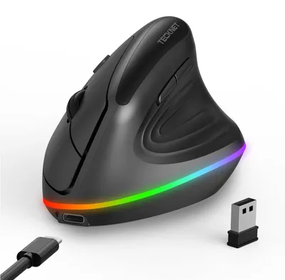 Immagine prodotto di Mouse ergonomica verticale, wireless, con tecnologia BT5.3, ricaricabile. Design ergonomico, colore nero, taglia media