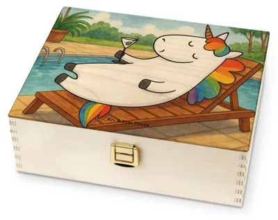 Produktbild von Mr. & Mrs. Panda Holz Teebox Einhorn Cocktail Design - Weiß - Geschenk, Party, Teedose, Freundin, für Paare, Unicorn, Teekiste, Einhörner, Tee Aufbewahrung, Box, Sekt