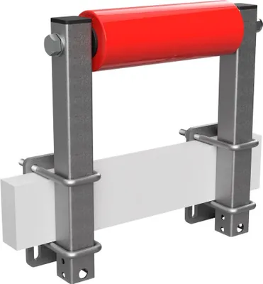 Produktbild von Polyurethan Seitenrolle mit Stützen Sliprolle Bootstrailer Sliphilfe verzinkt SUPROD, B=250, L=350 mm, rot