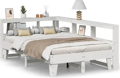 Produktbild von vidaXL Massivholzbett mit Regal ohne Matratze Weiß 120x200 cm Kiefer