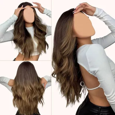 Produktbild von Homezie Perücke - Schokoladenbraun - Langes gewelltes Haar - Balayage - Damenperücken - Perücken - Waschbar - Kämmbar - Hochwertig - Langhaarperücken für Damen