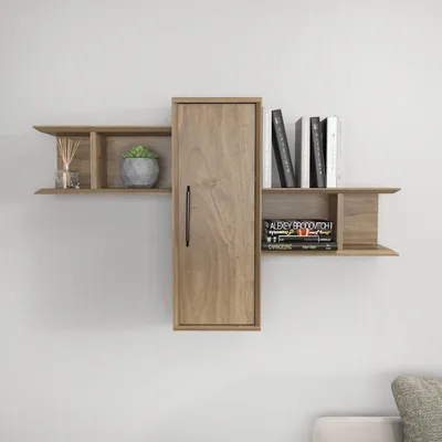 Produktbild von Skye Decor, Wandregal aus 100% melaminbeschichtetem Spanplatten (Walnuss), 118,6 x 35 x 51,8 cm | 18 mm dick | Moderner, eleganter Stil für Ihr Zuhause oder Büro.