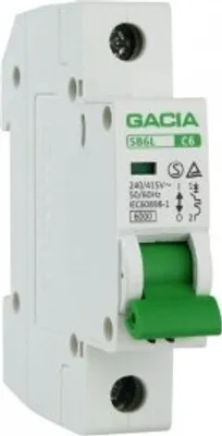 Image de Disjoncteur de protection de ligne C6A, unipolaire. Disjoncteur de protection LS, modèle 9612
