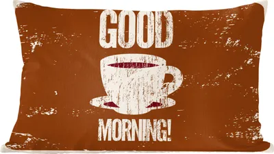 Produktbild von MuchoWow® Zierkissen Sofakissen Wohnzimmer Dekokissen 60x40 cm Kaffee - Sprichwörter - Guten Morgen! - Vintage - Zitate - Kopfkissen - Polster mit Foto