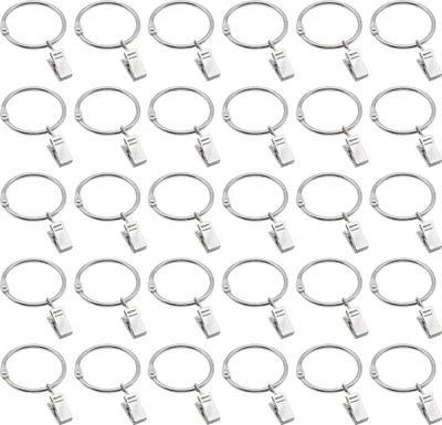 Produktbild von Vorhangzubehör, 30 Stück Vorhangringe mit Clips, starke Vorhangclips, Haken an der Spannstangenhalterung, Metallösen mit Innendurchmesser, dekorative Vorhänge, Fensteraufhänger