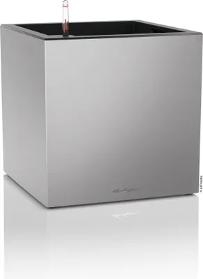Produktbild von LECHUZA-Pflanzgefäß CANTO Premium 40 Low Silber Metallic | Pflanzgefäß mit Bewässerungssystem | Metallic-Oberfläche | 40 x 40 x 40 cm | 13758