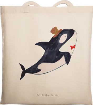 Produktbild von Mr. & Mrs. Panda Tote Bag Orca Zylinder - Transparent - Geschenk, Einkaufstasche, dokumententasche, Schultasche, Geburtstag, Jutebeutel, Glückwunsch, Meer, Konfetti, Fest