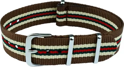 Produktbild von ClassicWatchStraps Nylon Uhrenarmband - Braun/Beige, 18 mm, Silber poliert