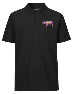 Produktbild von Huuraa Herren Polo Shirt Nashorn Colorful XL Black Bio Baumwolle Fairtrade Poloshirt Geschenkidee
