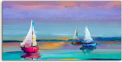 Produktbild von Coloray - Glasbild - 120x60 cm - Wandbild - Glasbilder - Foto Bunte Segelboote Strand Meer See