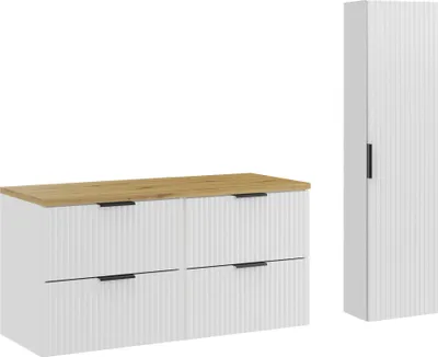 Immagine prodotto di Set Da Bagno 120 Cm Bianco Opaco Con Piano In Rovere Artisan E Mobile