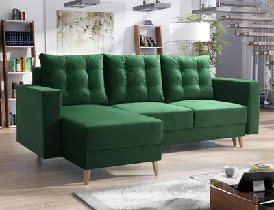Produktbild von Easy4You Ecksofa Bergen Grün L-Form – 235x90x145 cm - Schlafsofa mit Bettkasten und Schlaffunktion - Eckcouch mit Stauraum und Holzfüße, Kissen – Stoff Kronos 19