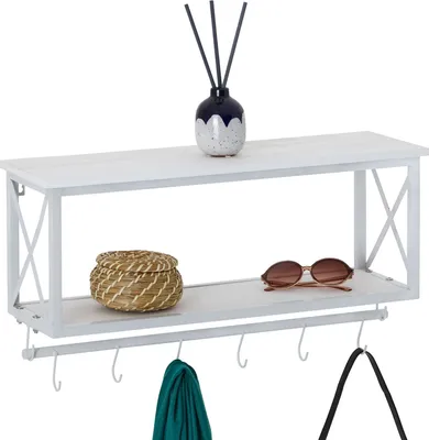 Produktbild von Wandgarderobe ARMANDO mit weißer Ablage Garderobenleiste Hängegarderobe weiß lackiert im Industrial Design