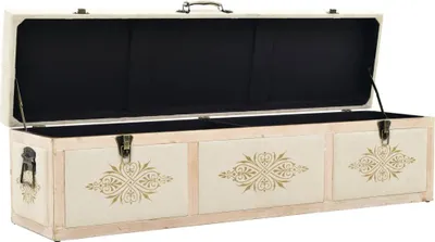 Produktbild von vidaXL Aufbewahrungsbank 110 cm Cremefarben Massivholz Tannenholz und Stoff