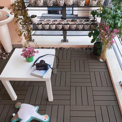 Produktbild von YZNAHRE WPC Terrassendielen 30x30cm Balkon Boden Terrassenfliesen 33 Stück,1㎡, Holzoptik Balkon Bodenbelag Klicksystem Balkonfliesen für Balkon und Garten, Hellbraun